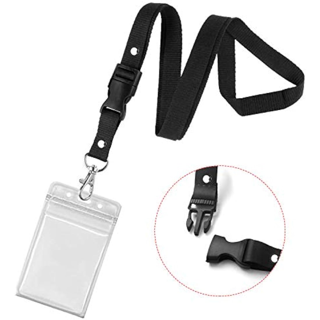 Retractable Lanyard Set - 3 Pieces Including Reel Clip and Clear Waterproof ID Badge Holder for Card and Key Holder Keyring (Black B03)