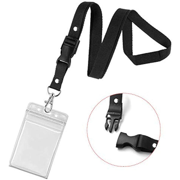 Retractable Lanyard Set - 3 Pieces Including Reel Clip and Clear Waterproof ID Badge Holder for Card and Key Holder Keyring (Black B03)