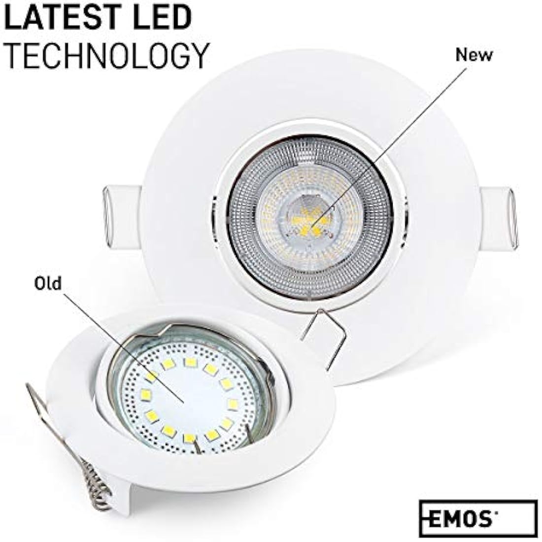 EMOS LED Spot Lights Ceiling Round 5W / 450lm, 6500K Cold White | 50° Tilt Swivel Recessed Ceiling Lights, Ultra Slim | Pack of 12 Recessed LED Downlights for Ceiling, Mains Powered, White