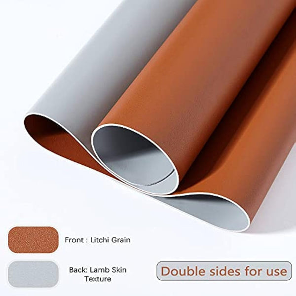 DOBAOJIA Desk Pad XX-Large, Desk Mat, Desk Blotter, Laptop Pad, Extended Mouse Mat, Mouse Pad XXL, Writing Pad for Office/Home, Dual-Side Use PU Leather Waterproof 35.4" X 16.9"(Brown/Grey)