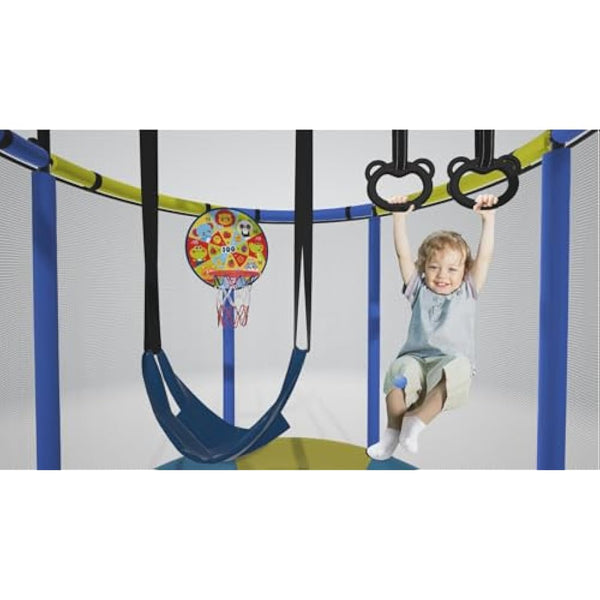 CZCPARY Kids Trampoline，Trampoline for Children，with Basketball Hoop, Swing, Pull Ring, Suitable for Indoor and Outdoor Use，Suitable for Children, Birthday Gifts