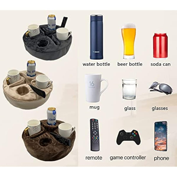 Forzaddik Couch and Bed Cup Holder Pillow, Sofa Organizer Caddy for Drinks, Remotes, Phones, Snacks (Gray)