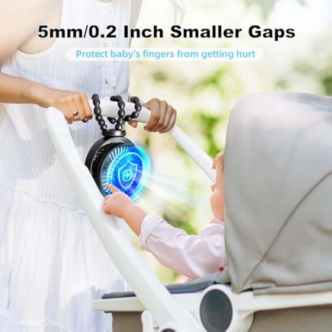 Baby Pram Stroller Fan 20H Buggy Cooling Clip On Fan, Portable 4000mAh Battery Personal Fan for Pram Accessories Baby Cot Wagon Stroller Pushchairs Crib Bed Treadmill,Travel Holiday Essentials