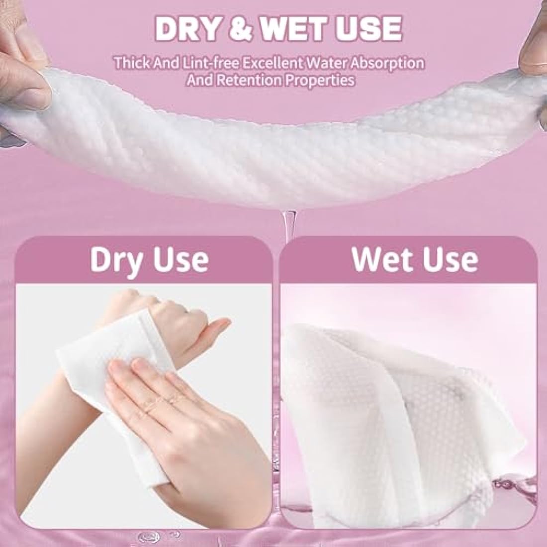 Disposable Face Towel 600 Count for Washing Soft Cotton Dry Wipes Facial Cloths Towelettes for Washing and Drying, Facial Tissue for Cleansing, Skincare and Makeup Remover