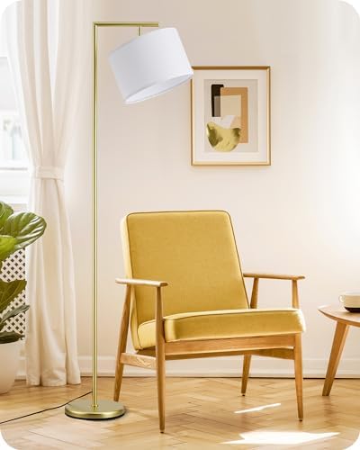 EDISHINE LED Floor Lamp, 63" Standing Lamp with Adjustable Linen Shade, Gold Metal Light Pole, Modern Simple Lamp for Living Room, Bedroom, Office, E27 Socket, 2700K LED Bulb Included
