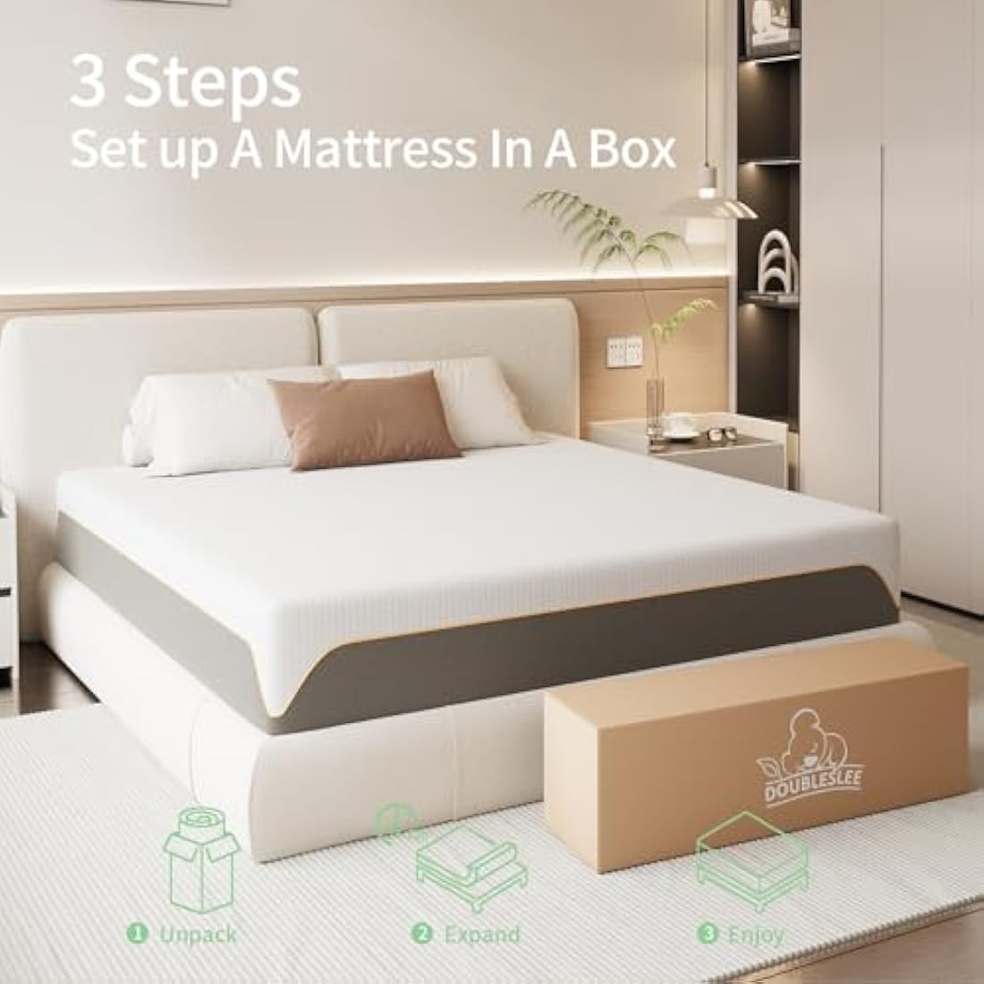 Doubleslee Memory Foam Mattress, 4FT6 Double Mattress, Medium Firm Feel, Soft Skin-friendly Durable, Sleep Cooler and Back Pain Relief, in a Box(135x190x20cm)