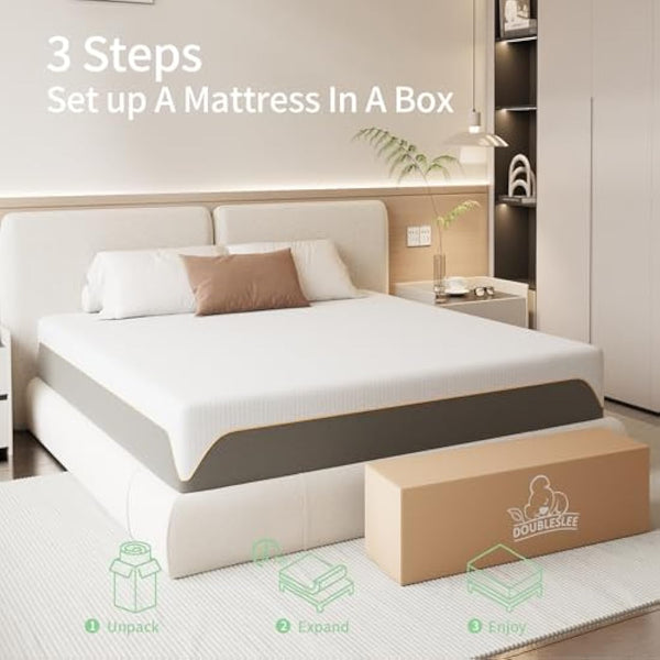 Doubleslee Memory Foam Mattress, 5FT King Mattress, Medium Firm Feel, Soft Skin-friendly Durable, Sleep Cooler and Back Pain Relief, in a Box(150x200x20cm)