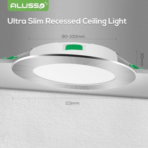 7W LED Recessed Ceiling Light, Dimmable 230V Downlights Ultra Slim 90-100mm Cutout, CCT Selectable Warm White 3000K Neutral White 4000K Cool White 6500K, LED Spotlights for Bathroom Kitchen, 6 Pack