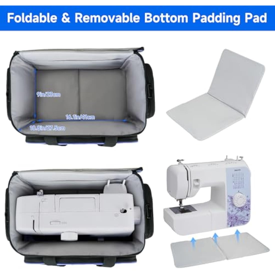 LEFOR·Z Sewing Machine Bag,Sewing Machine Carry Case with Pockets for Sewing Machines and Sewing Accessories,Sewing Bag Fit for Most Standard Size Singer,Brother,Janome,Sewing Box Large,Black