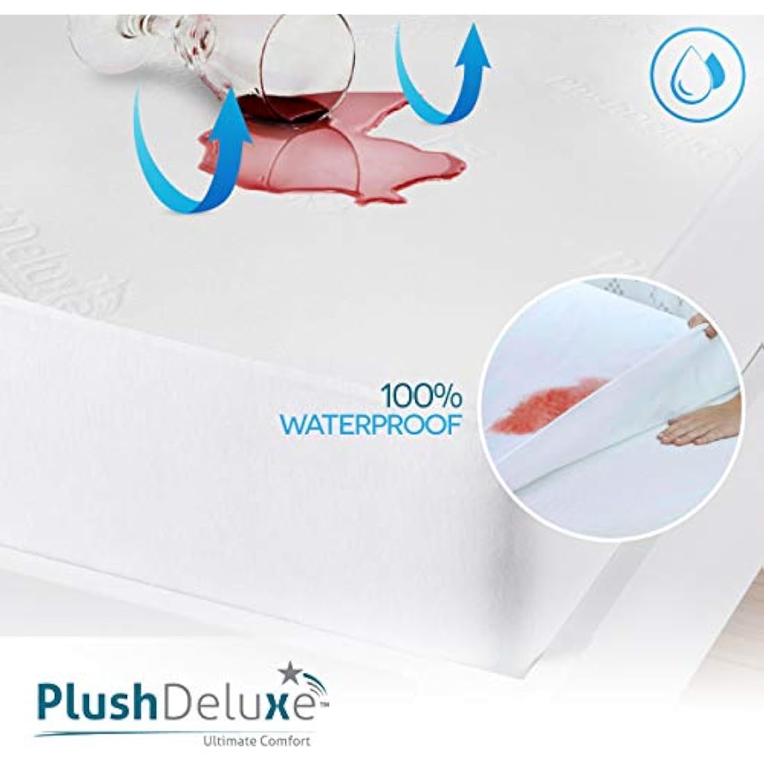 PlushDeluxe Premium Bamboo Mattress Protector – Waterproof, Hypoallergenic & Ultra Soft Breathable Bed Mattress Cover & Protection -Free PVC, Phthalate (UK King Size) White
