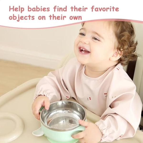 PewinGo Weaning Bib with Long Sleeves & BLW, Soft and Skin-Friendly Material, Coverall Bibs for Baby Feeding, Waterproof and Easy to Clean & Machine Washable, for Baby Infant Toddlers (Pink)