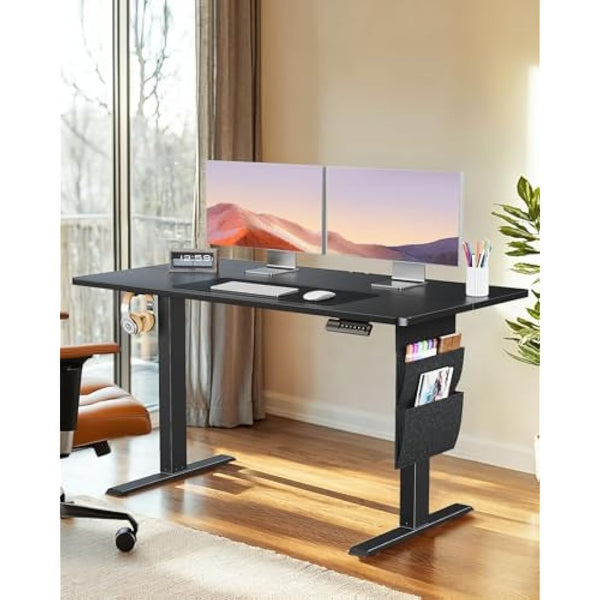 ErGear Standing Desk 120x60cm, Supports Up to 80KG Height Adjustable Electric Standing Desk with Storage Bag,Sit Stand Adjustable Desk with Backpack Hook and Memory Smart Pannel for Home Office