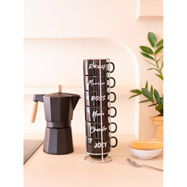 Grupo Erik Mugs Sets of 6 - Friends TV Show Gifts | Stacking Mugs with Stand 5.4 oz - 150ml Coffee Cups Espresso | Cool Gifts for Friends Merchandise