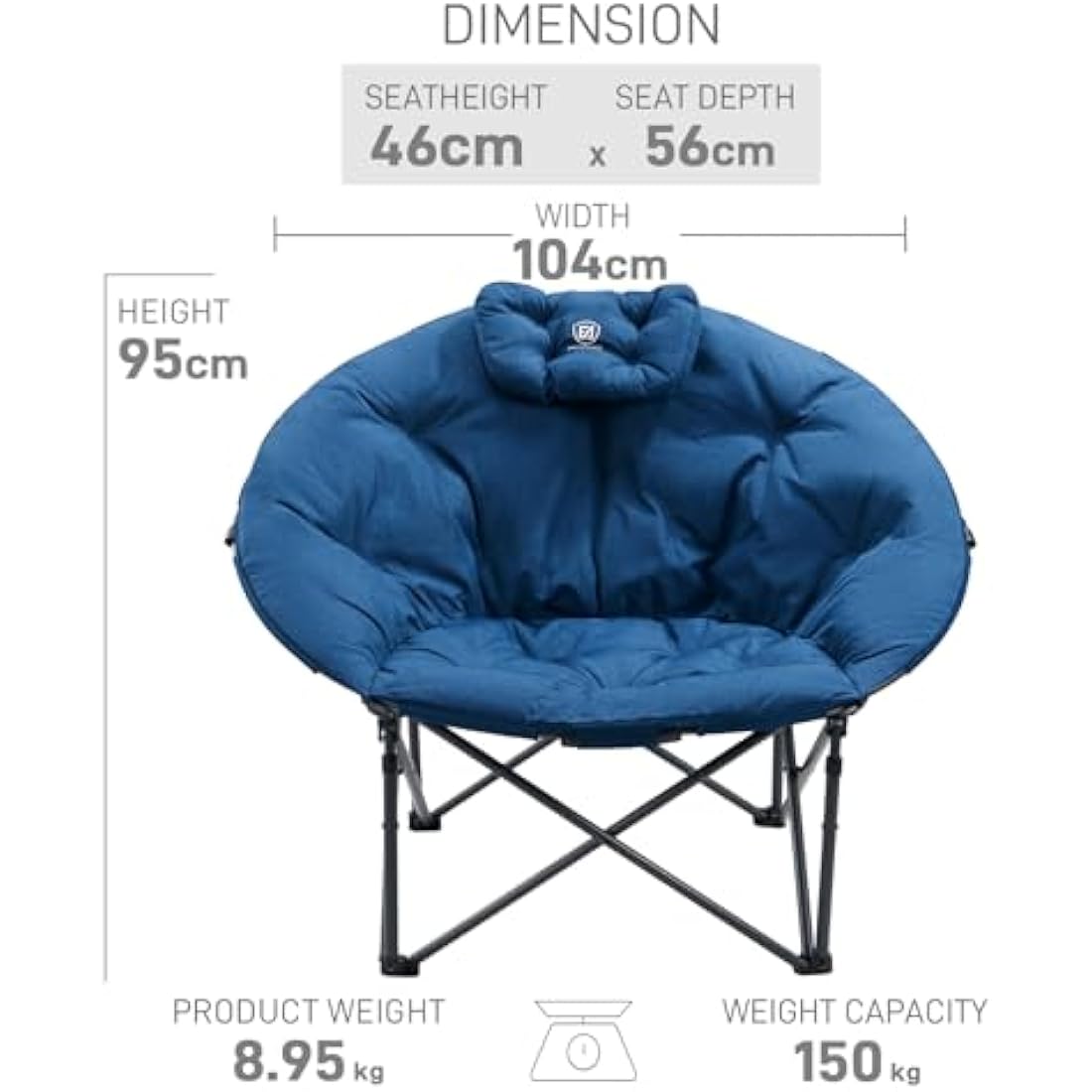 EVER ADVANCED XL Moon Chair for Adults 6cm Padded Garden Saucer Chair, Heavy Duty Camping Foldable Folding with High Back, Super Wide Round Seats, supports 150KG Blue