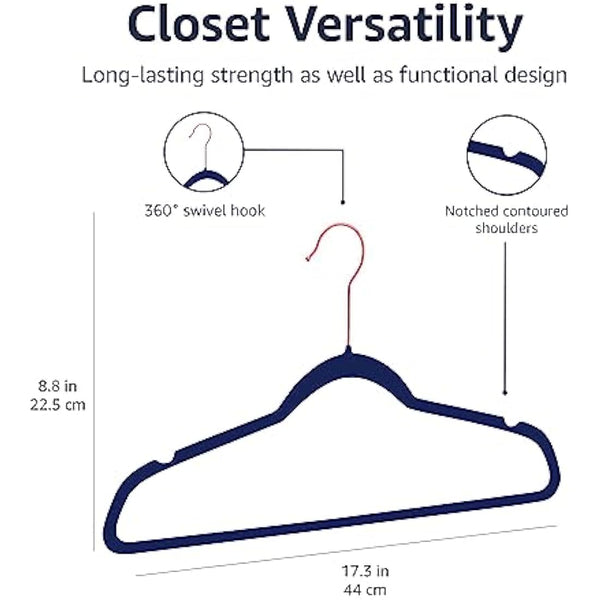 Amazon Basics Slim Velvet, Non-Slip Suit Clothes Hangers, Pack of 50, Navy Blue/Rose Gold