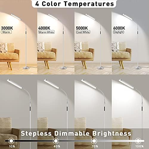 OUTON LED Floor Lamp 15W 1500LM, Dimmable Adjustable Modern Standing Lamp with 4 Color Temperature, Remote & Touch Control, 1 Hour Timer for Reading Living Room Bedroom Office Sewing (Silver Grey)