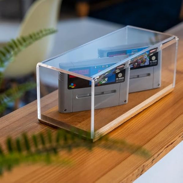 HMF 46881 Acrylic Display Case with Wooden Base for Figures 14 x 14 x 22 cm Transparent