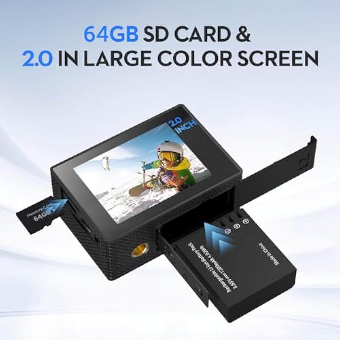 Yolansin 4K30FPS Action Camera with 64GB SD Card, Pre-recording 20MP Underwater Camera, 131FT Waterproof Cameras,2.4G Remote Control 170°Sports Camera, 2 Batteries Helmet Accessories Kit