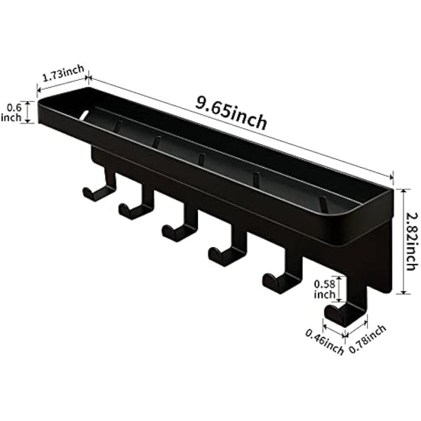 GTK Key Holder with Tray and 6 Hooks for Hallway, Key Rack with Shelf for Mail Storage (Black)