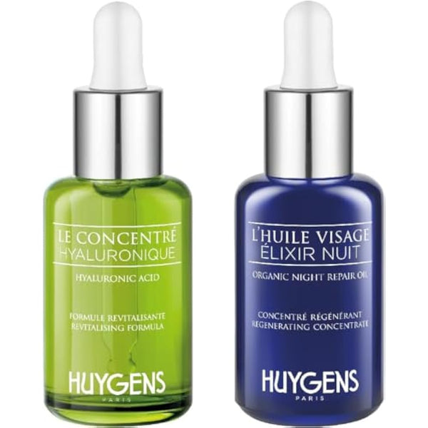 HUYGENS - The Day & Night Duo - 2 x 30ml Face Serums - Day Revitalizing Concentrate and Night Repair Oil - All skin types - 100% Natural - Vegan - Made In France