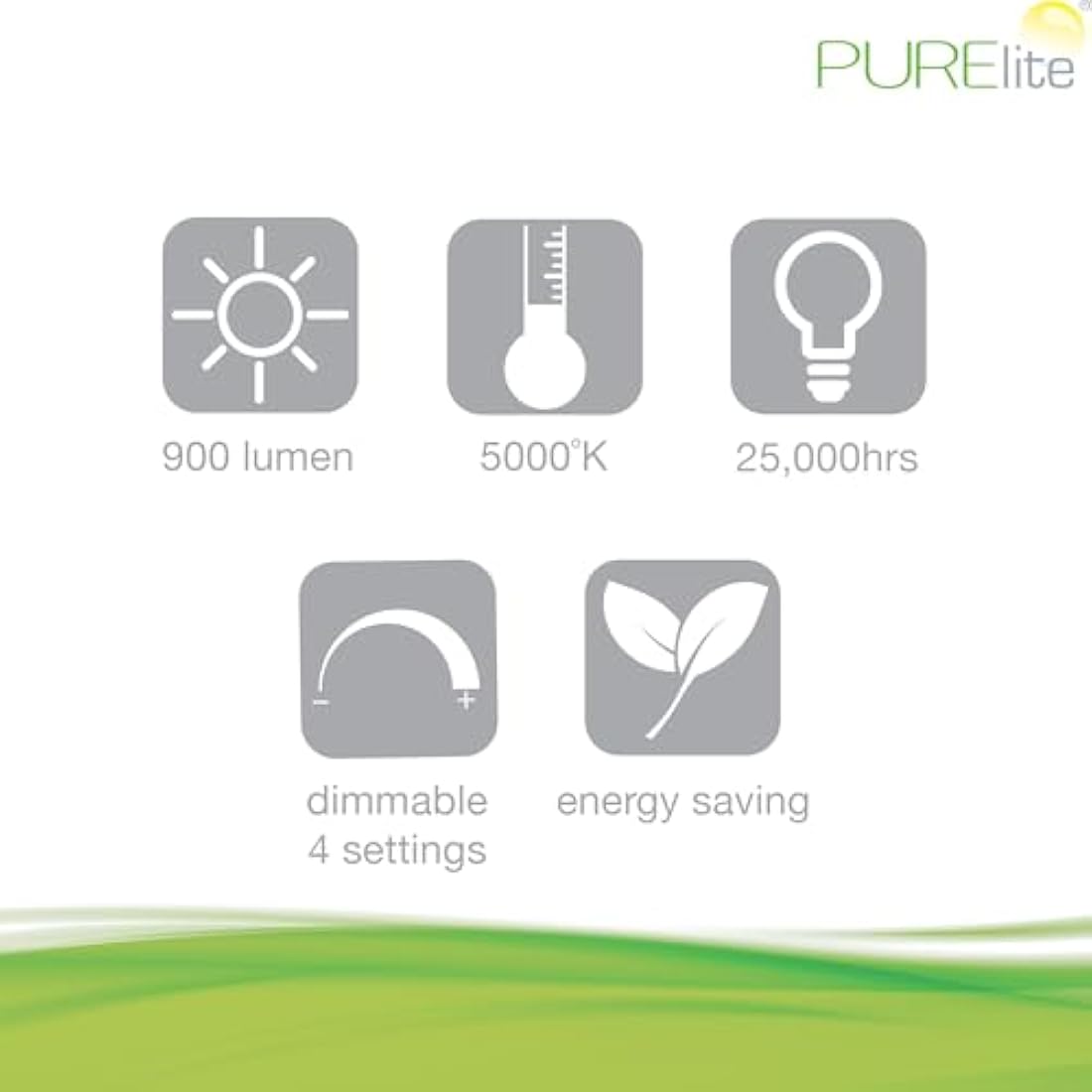 PURElite Natural Daylight Floor Lamp – Twin Lights for Double Power, Flexible LED Floor Light, 4 Colour Brightness Settings, Natural Daylight Bulbs for Reading, Needlework, Sewing, Crafting - White