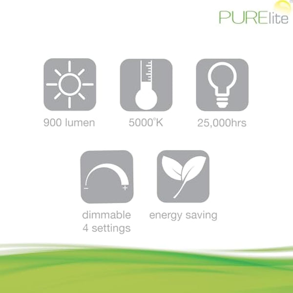 PURElite Natural Daylight Floor Lamp – Twin Lights for Double Power, Flexible LED Floor Light, 4 Colour Brightness Settings, Natural Daylight Bulbs for Reading, Needlework, Sewing, Crafting - White