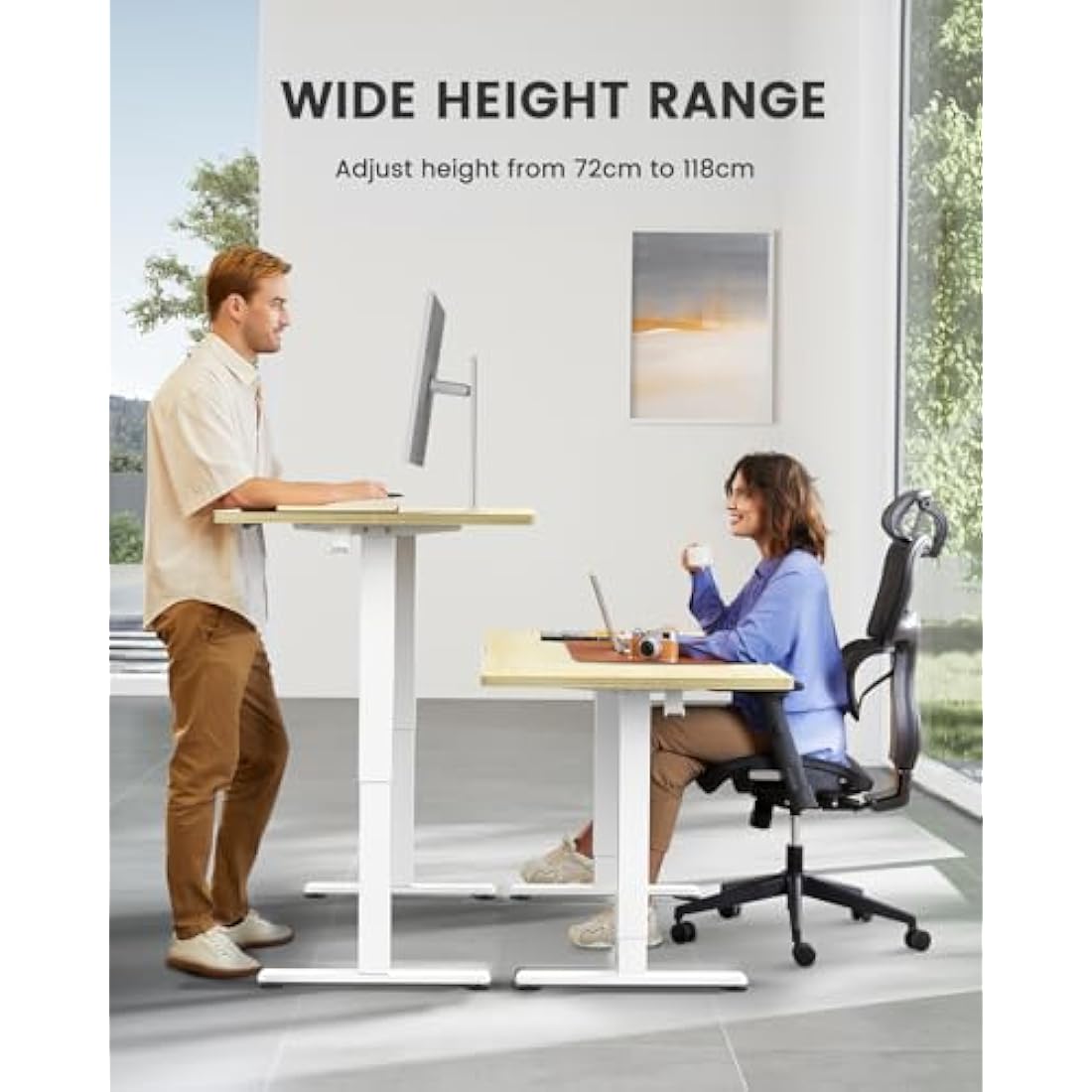 ErGear Electric Standing Desk Height Adjustable 100 x 60cm, Sit Stand Desk with 4 Memory Smart Pannel for Home Office with Splice Board