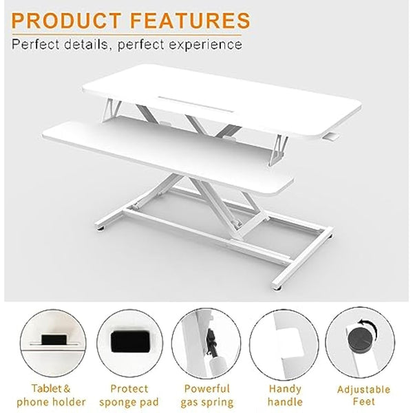 ERGOMAKER Standing Desk Converter, 36"/91cm Wide Height Adjustable Quick Sit to Stand Up Desk Riser for Dual Monitor