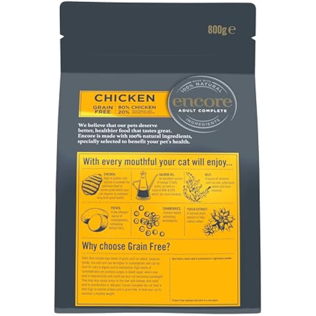 Encore High Protein Complete and Grain Free Dry Cat Food for Adult Cats, Chicken 2.4kg
