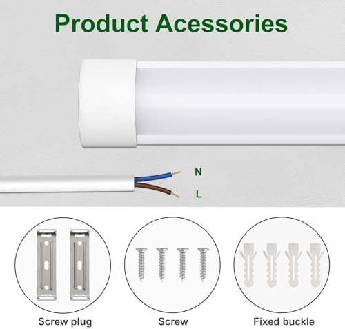 muzha 4 Packs LED Batten Lights，PC Body， 4FT 36W 4000k 3600lm,Low Profile Wall or Ceiling Surface Mounted Fitting for Home/Workshop/Office/School Restaurant (4FT)