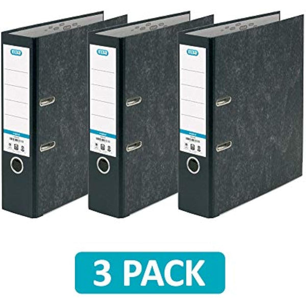 Elba A4 Extra Large Capacity Lever Arch Files, ELBA, Black, Pack of 3 Folders, Paper on Board