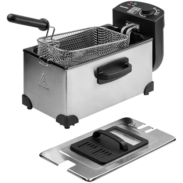 Daewoo SDA1550 2000W Deep Fat Fryer with Window Lid and 3L Oil Capacity, Adjustable Temperature Control and High Power Function, Steel Outer Body and Enamel Coating, Silver