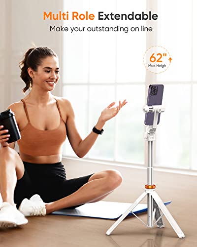 Newest 62" Phone Tripod - Tripod for iPhone & Selfie Stick with Remote, Extendable Phone Tripod stand for Filming,Travel, Solidest Smartphone Stick Compatible with iPhone and Android