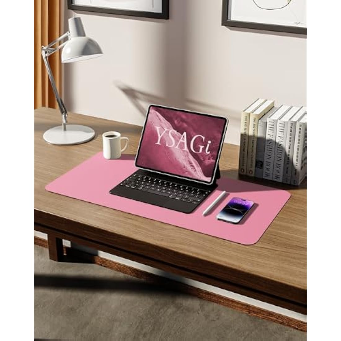 YSAGi Leather Desk Mat, Large Mouse Mat, Non-Slip Desk Pad, Waterproof PU Leather Table Protector Writing Pad for Office and Home (60 x 35 cm, Pink)