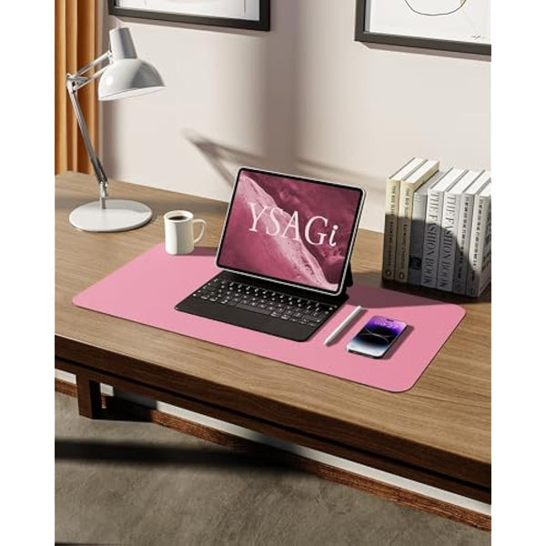 YSAGi Leather Desk Mat, Large Mouse Mat, Non-Slip Desk Pad, Waterproof PU Leather Table Protector Writing Pad for Office and Home (60 x 35 cm, Pink)