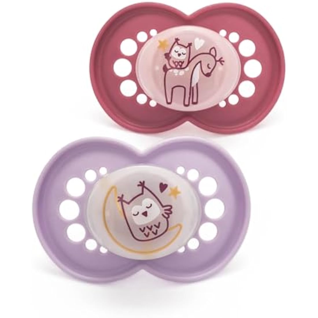 MAM Original Night Soothers | 6 Plus Months | 2 Pack | Glow in The Dark Dummies | Comes in Dummy Steriliser Case | Sustainable Materials | Baby Accessories | Pink (Various Designs)