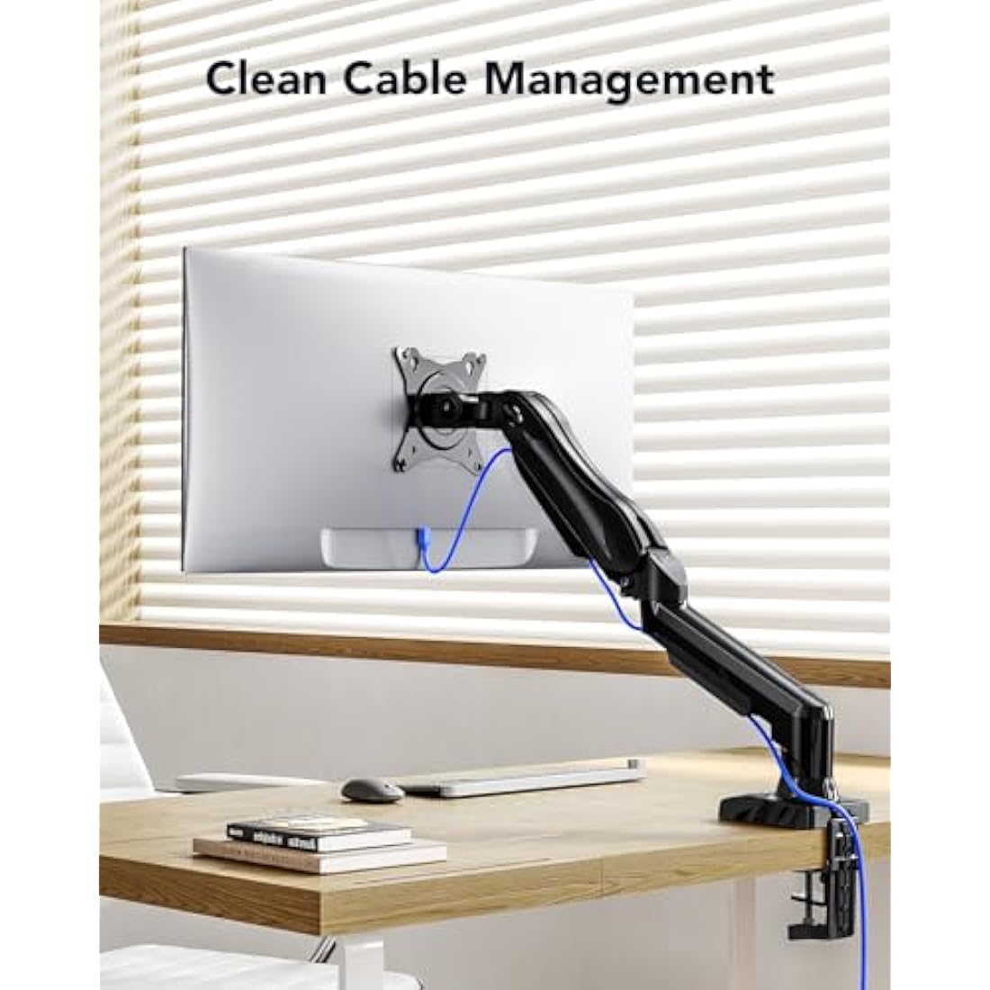 HUANUO Single Monitor Arm Desk Mount for 13 to 32 inch Screens, Tool Free Height Adjustable Monitor Stand with Tilt Swivel Rotate, 75 & 100mm VESA Mount, Load 19.8 lbs, C-clamp & Grommet Options