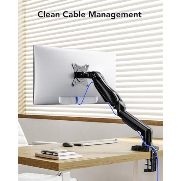 HUANUO Single Monitor Arm Desk Mount for 13 to 32 inch Screens, Tool Free Height Adjustable Monitor Stand with Tilt Swivel Rotate, 75 & 100mm VESA Mount, Load 19.8 lbs, C-clamp & Grommet Options