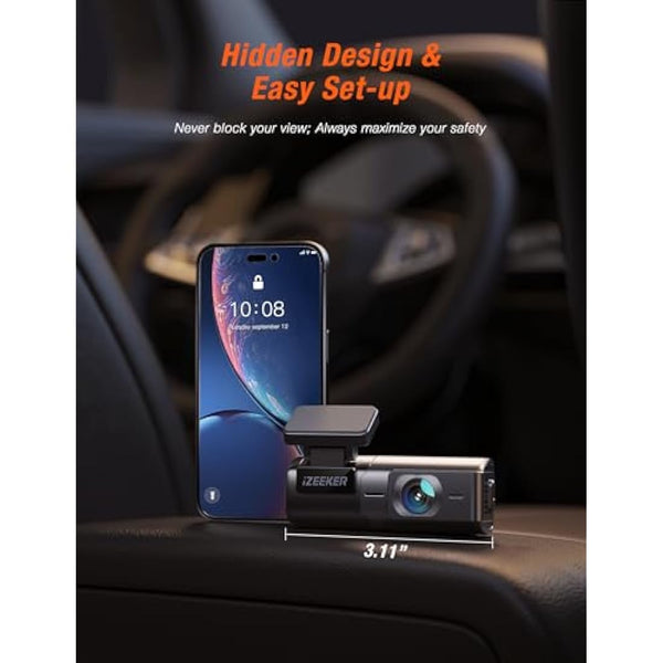 iZEEKER 1440P Dash Cam WiFi, 2.5K QHD Dashcam with Free 32GB Card, Mini Dash Camera with WDR, G-Sensor Emergency Recording, Loop Recording, 24H Parking Mode Supports