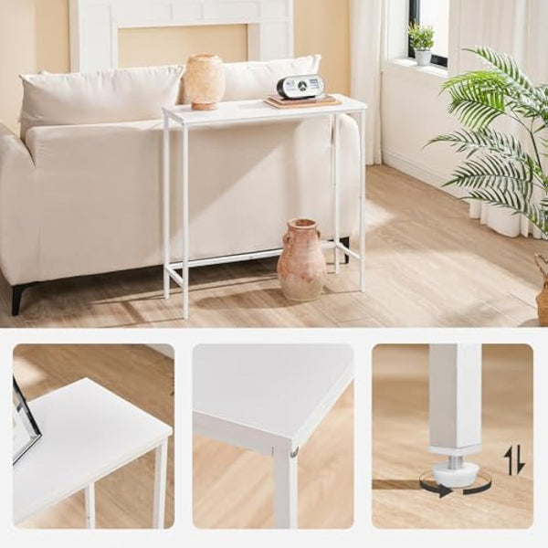 HOOBRO Console Table, Slim Console Table for Hallway, Metal Frame, Compact Display Table, Sofa Table for Small Spaces, Entryway, Living Room, Sturdy, Metal Frame, White EWW75XG01