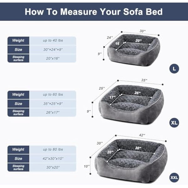 JOEJOY Dog Bed Extra Large - Washable Anti-Anxiety Pet Bed Soft Plush Cat Bed Rectangle Non-Slip Bottom Pet Bed - Small | Medium | Large Size Mattress Mat For Dog, Grey