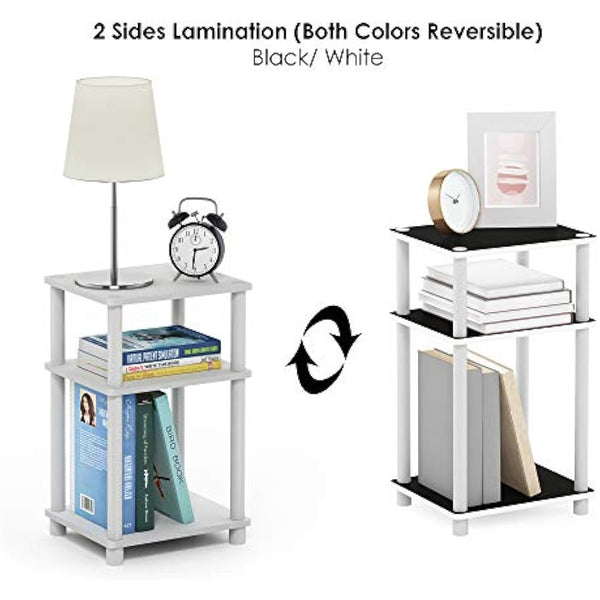 Furinno Just 3-Tier Turn-N-Tube End Table, 2-Pack, White(Espresso)/White
