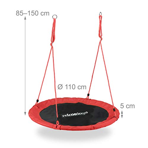 Relaxdays Outdoor Nest Swing for Kids & Adults, ? 110 cm, For up to 100 kg, Round Swing, Red