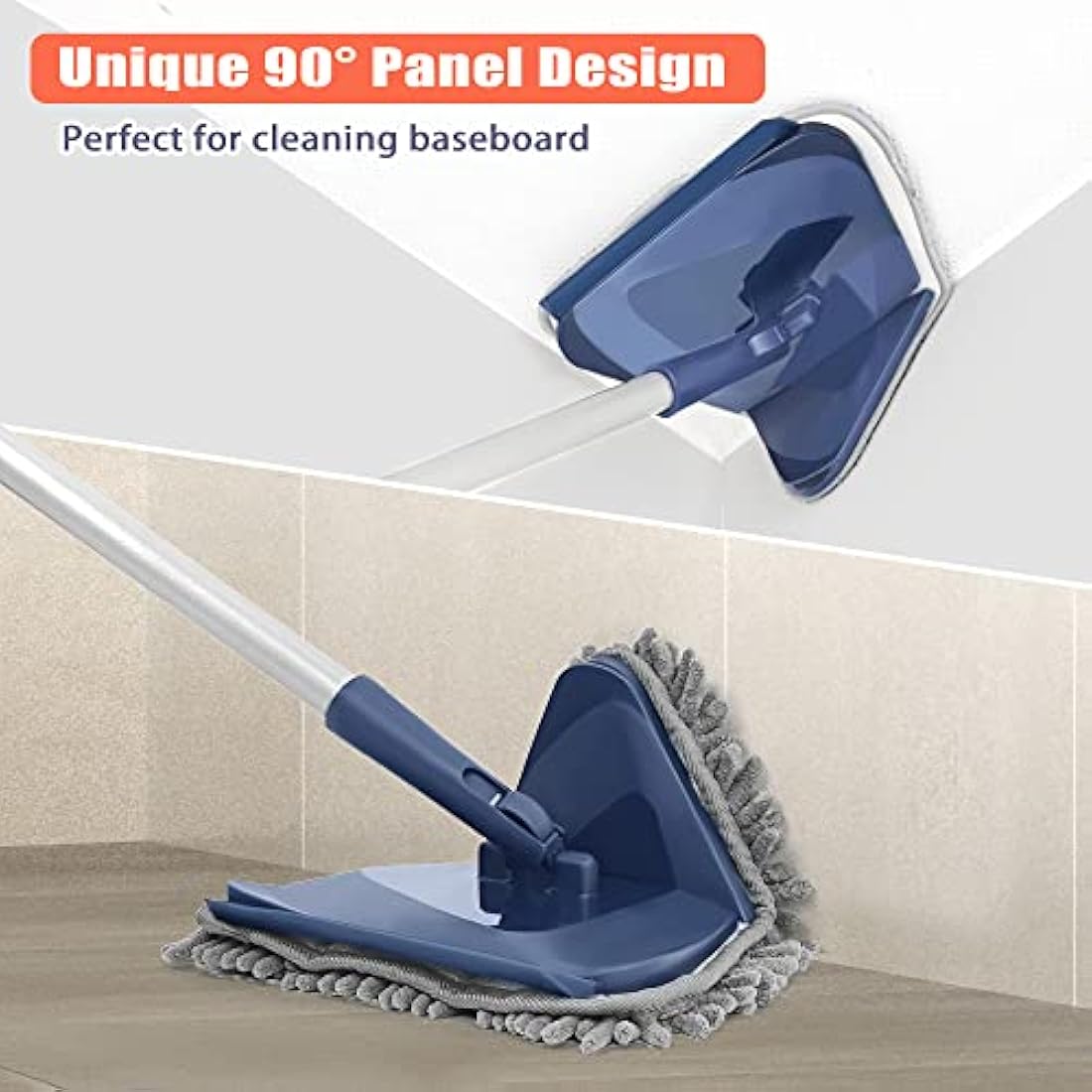 JEHONN 200CM Wall Cleaning Mop with Long Handle, 3-in-1 Ceiling Cleaner Tool Duster with 6 Replacement Microfiber Chenille Pads for Painted Walls, Window, Floor, Baseboard (Dark Blue)