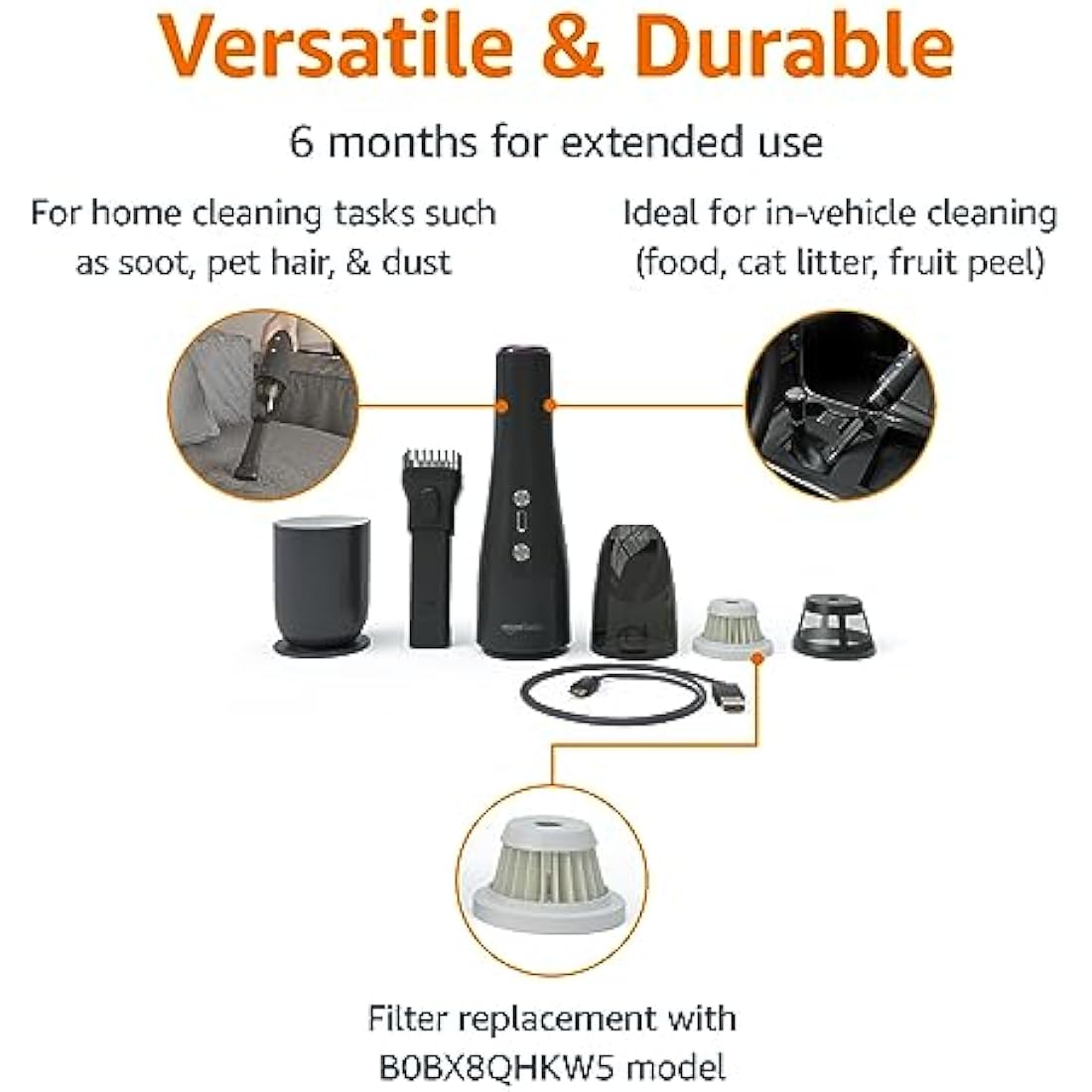 Amazon Basics Cordless Handheld Vacuum, USB Chargeable, Black