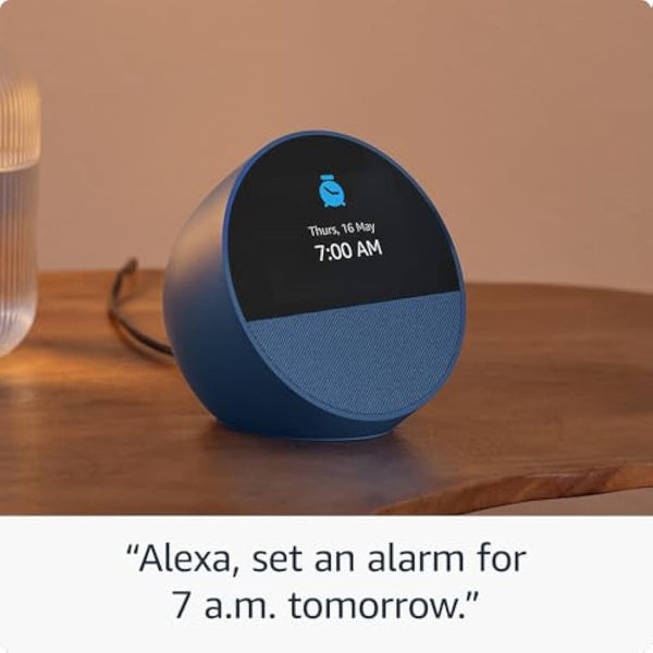 Echo Spot (2024 release), Smart alarm clock with vibrant sound + Alexa, Black