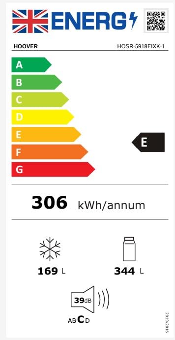 Hoover H-FRIDGE 500 MAXI Freestanding American Fridge Freezer with Water Dispenser, Side by Side, Total No Frost Technology, E Class, 532L Total Capacity, Inox, 91x67x177 cm - HHSBSO6174XWDK-1