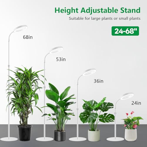 Aumtrly Grow Lights for Indoor Plants, 68 inches Floor Standing LED Grow Lamp Full Spectrum for Growing Large Tall Plants, White Indoor Plant Light