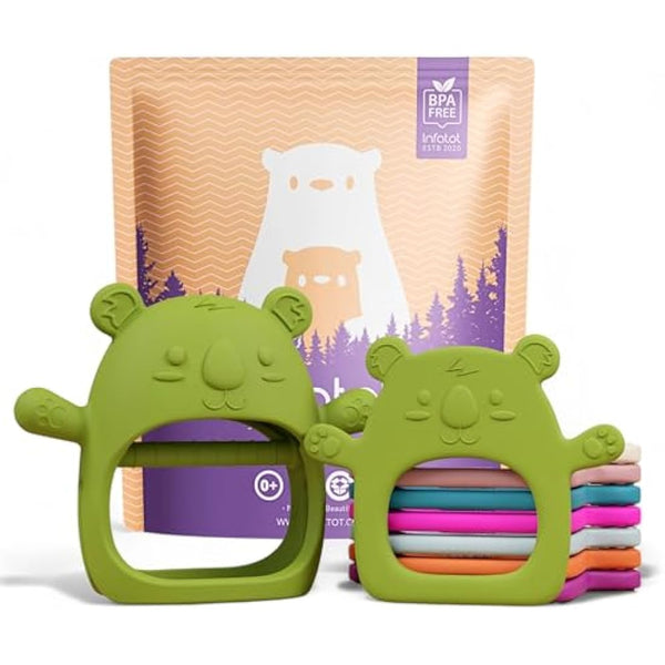 Infatot® Teething Toys for Baby Gifts – 2-Pack Koda Koala Teether Mitten Glove, Soothing Hand Teethers for Infants, Baby Toys 0-6 Months and Up, Newborn Essentials for Teething Relief, Jade Green