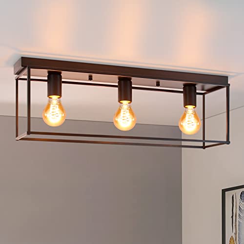 Homefire Ceiling Light E27 Ceiling Light Vintage Black Industrial Bedroom Lamp for Living Room Dining Room Retro Lamp Made of Metal with 3 Bulbs